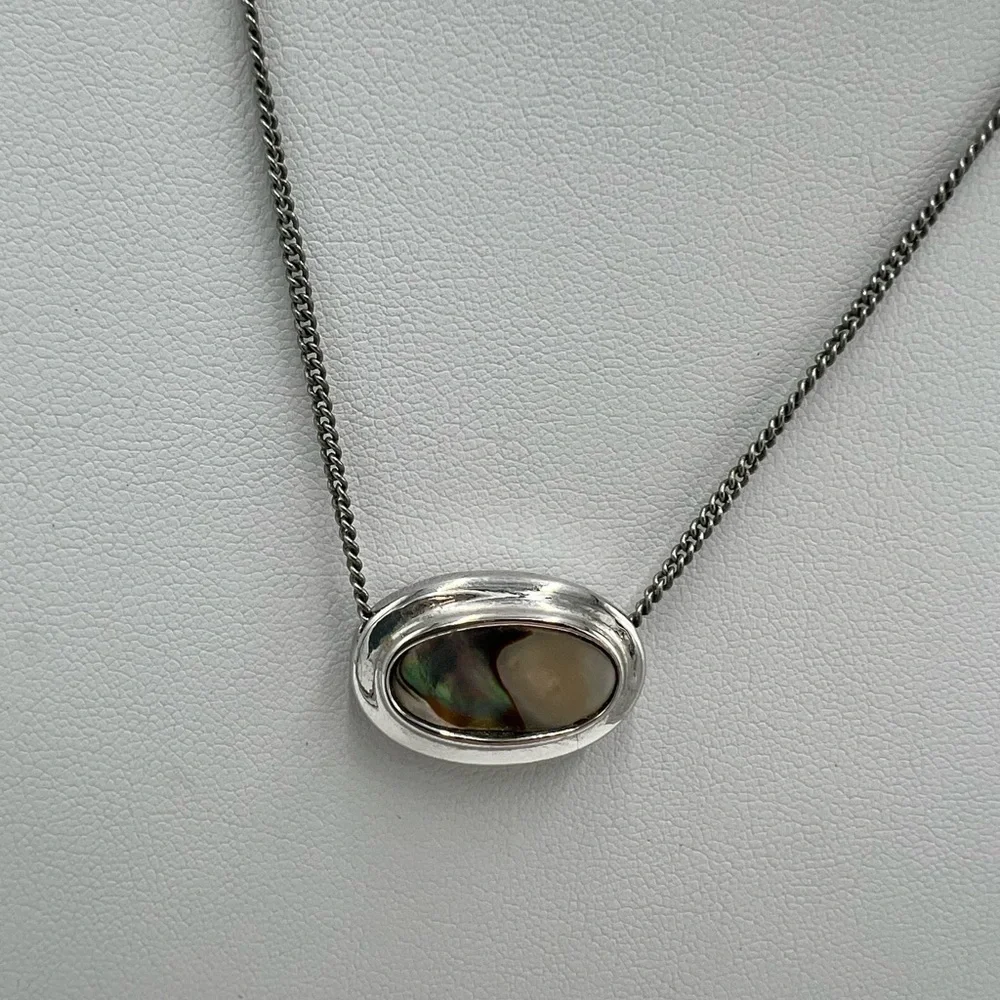 Vintage Avon Silver Tone Abalone Pendant Necklace